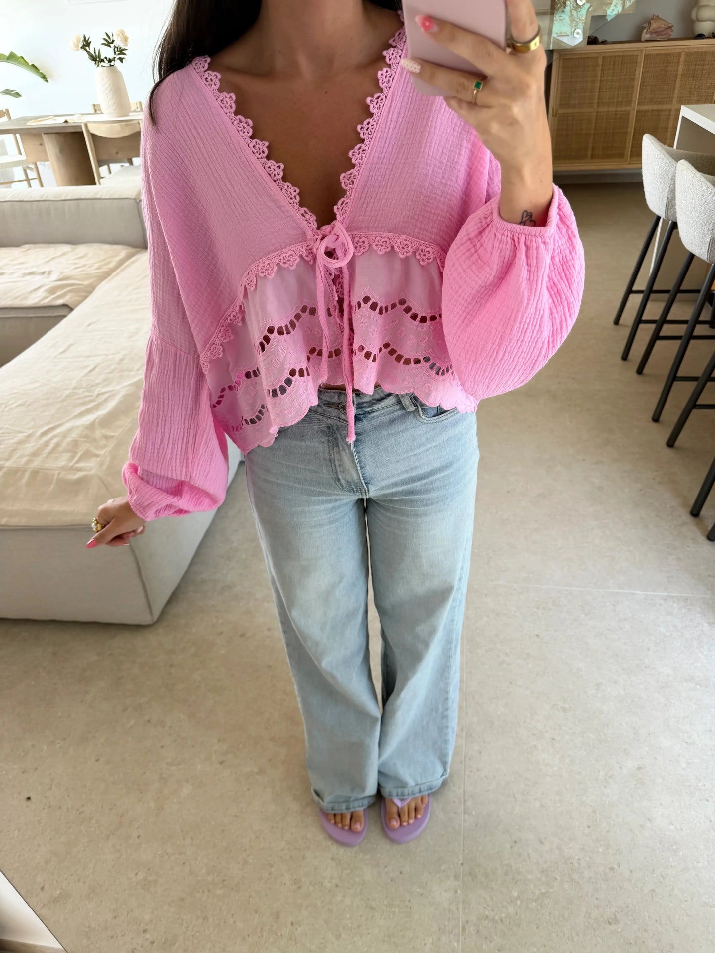 Bluse mit Stickerei – Rosa
