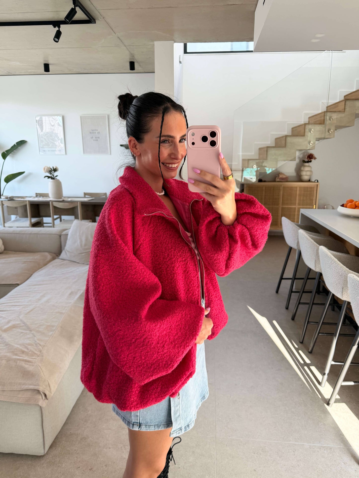 Oversize Jacke mit Reißverschluss – Pink
