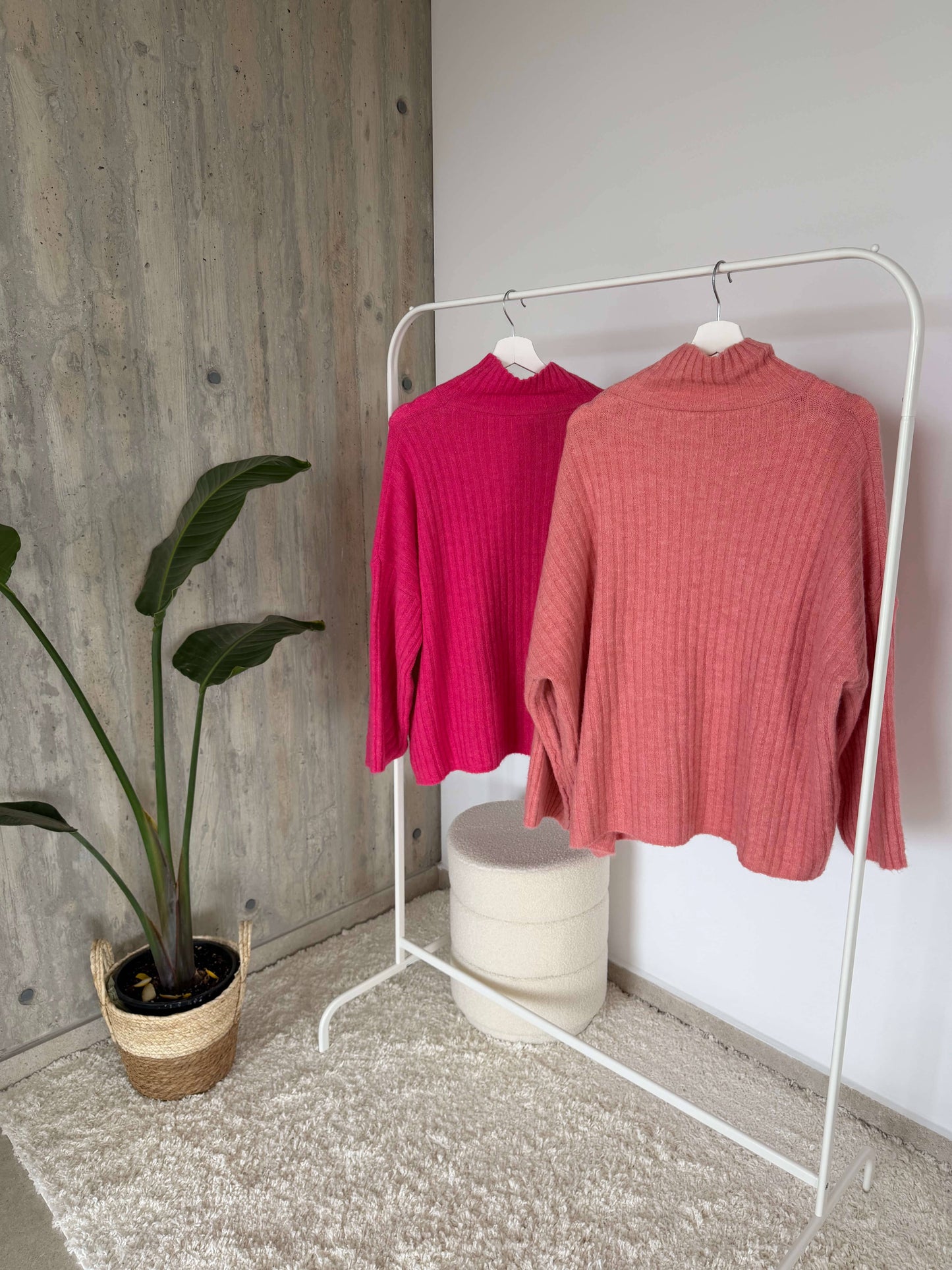 Gerippter Strickpullover in Apricot