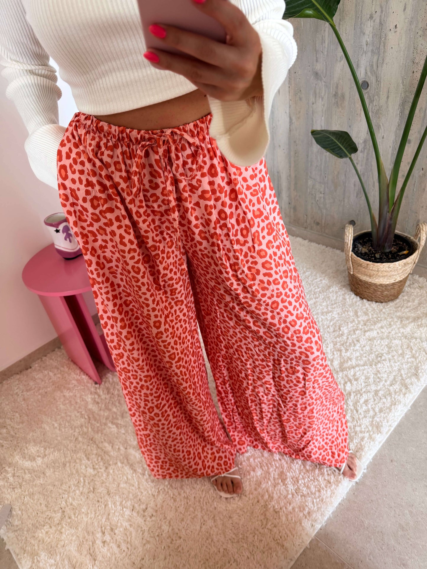 Leoprint Schlabberhose – Apricot