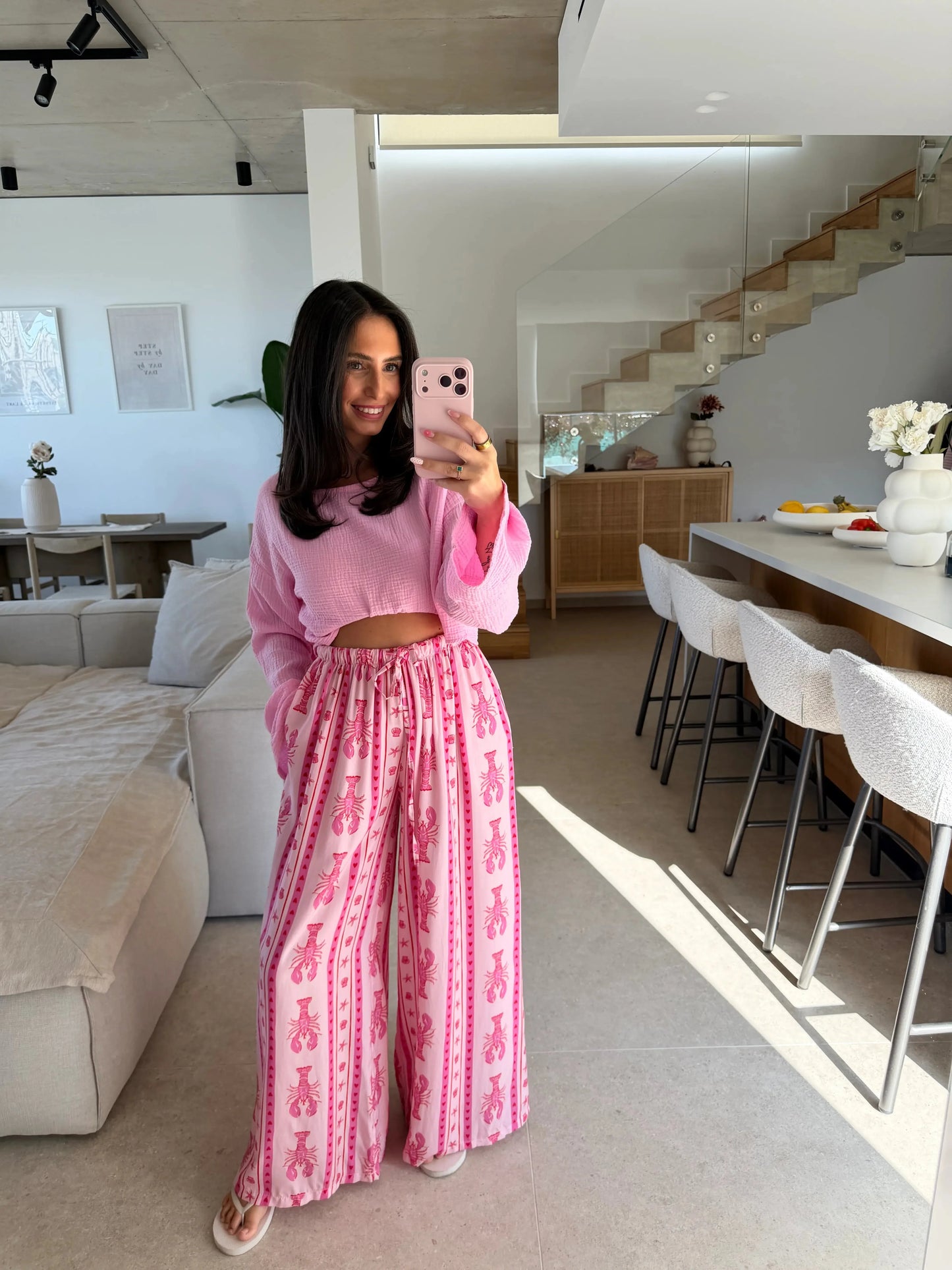 Musselin Langarmshirt - Rosa