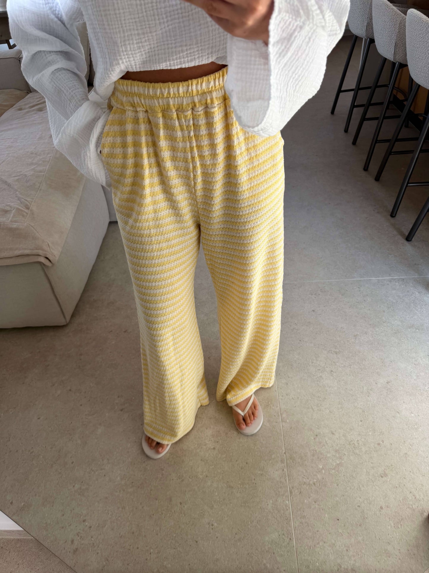 Strickhose gestreift - Gelb/Weiß
