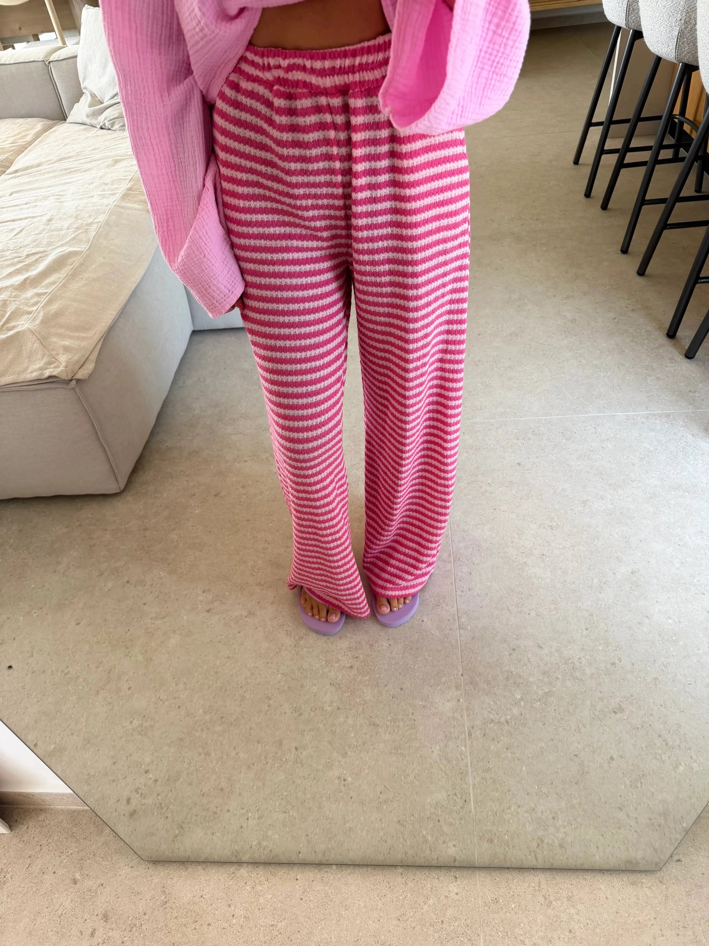 Strickhose gestreift - Pink/Rosa