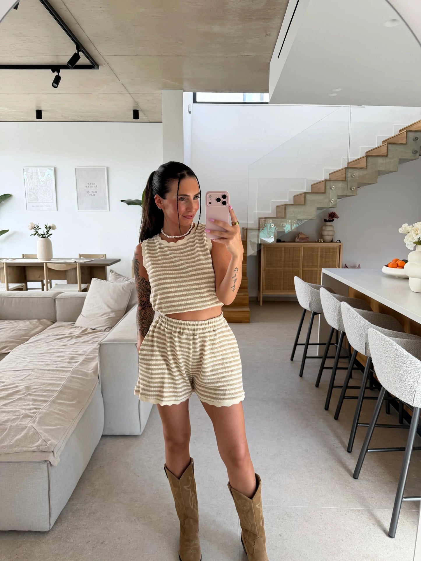 Stricktop gestreift - Beige