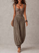 Nieves • Conjunto de bandeau de encaje gris y pantalones harem de algodón plisados