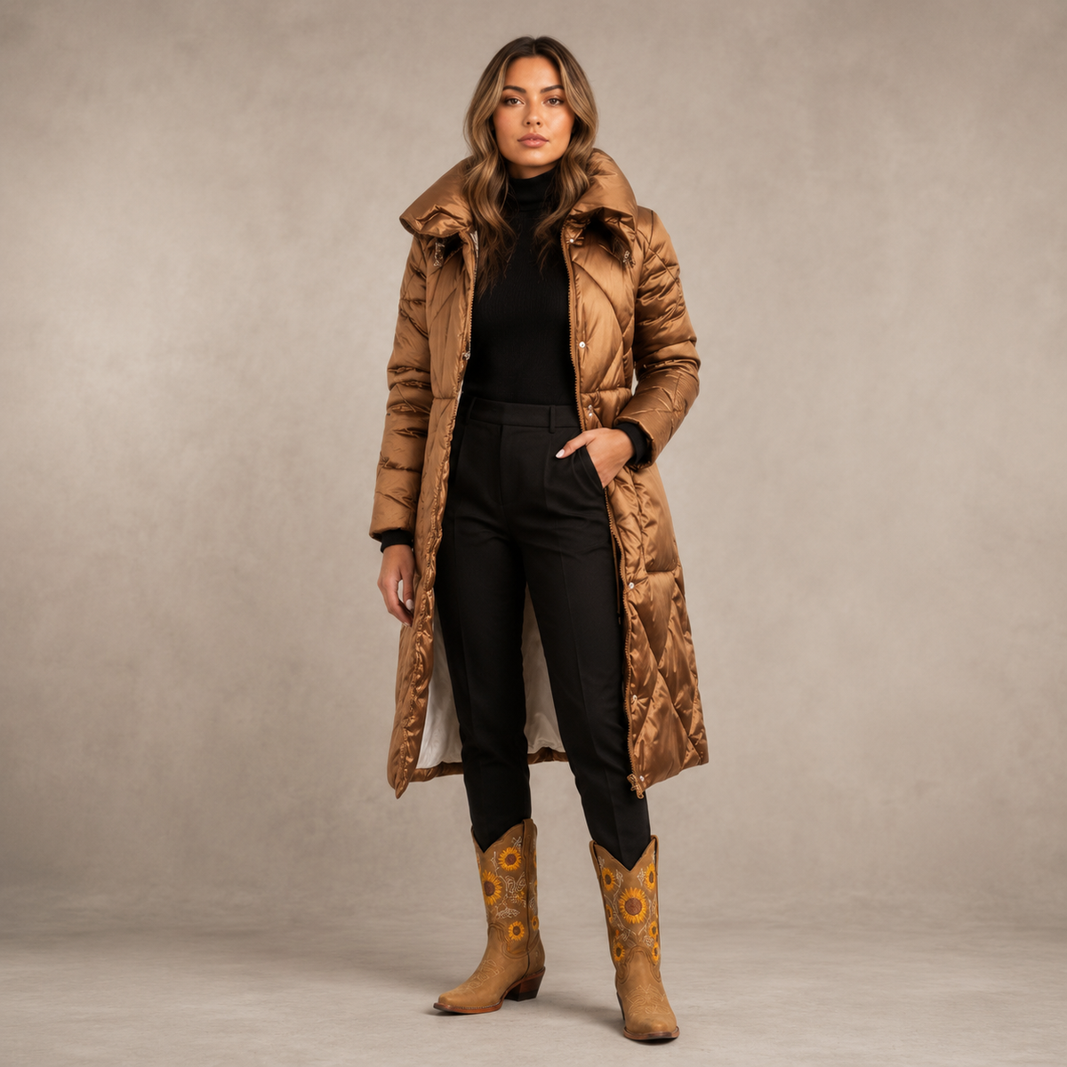 Chaqueta Acolchada Algodón + Botas Bordadas Otoño-Invierno - vista frontal