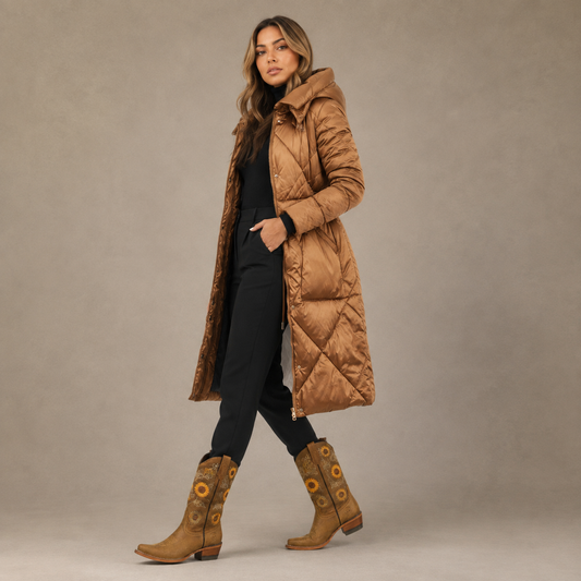 Chaqueta Acolchada Algodón + Botas Bordadas Otoño-Invierno - vista lateral izquierda