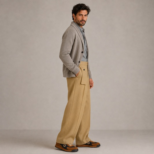 Outfit Chaqueta Aria Couture + Camisa Luxeva Aura + Pantalón Vittoria Elite + Zapatos Rosélle Mode - vista lateral izquierda