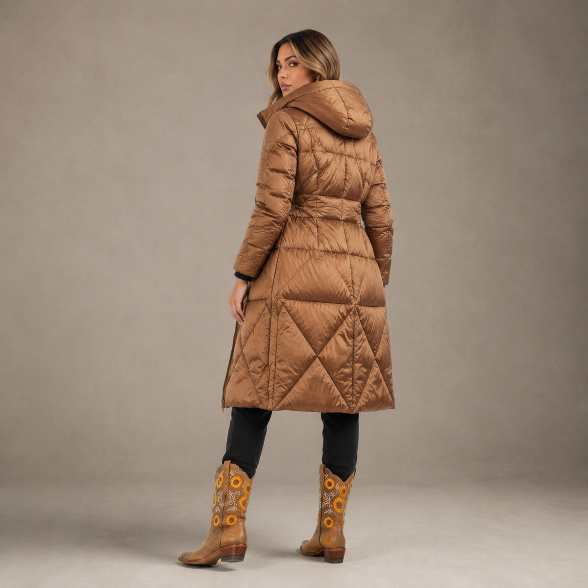 Chaqueta Acolchada Algodón + Botas Bordadas Otoño-Invierno - vista trasera
