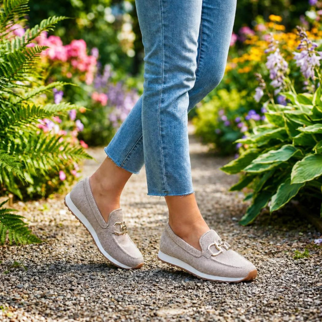 Luna Air Loafers-sneakers estilo mocasines, mocasines de cuero, detalle de tela | Moda Acosta