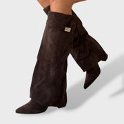 Botas Altas Mujer Clásicas de Ante Elegantes, botas de moda, vista lateral | Moda Acosta