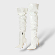 Botas Altas de Charol con Tacón de Aguja, Tacones, detalle de tela | Moda Acosta