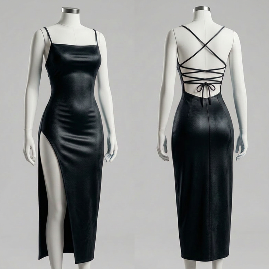 Noir Satin Élite-Vestido, vestido elegante, color disponible | Moda Acosta