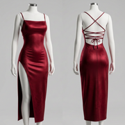 Noir Satin Élite-Vestido, vestido elegante, look completo | Moda Acosta