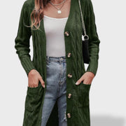 Clara Cárdigan de punto largo para mujer con botones y bolsillos, jersey de punto, vista frontal | Moda Acosta