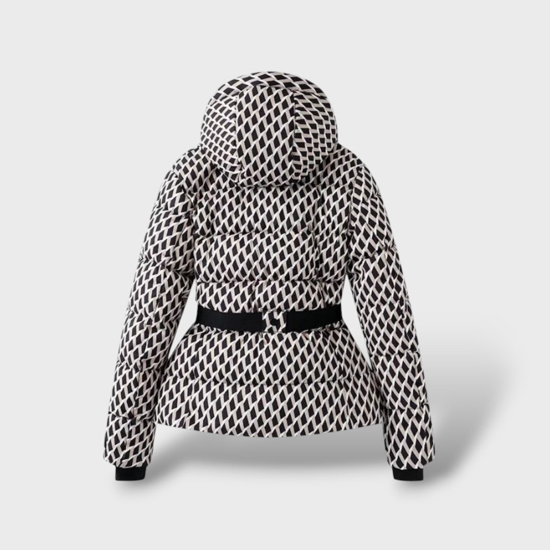 Chaqueta Acolchada con Cinturón Impermeable, abrigo de invierno, primer plano | Moda Acosta