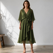 Noir Olive Desire-Vestido Velnor, vestido elegante, detalle de tela | Moda Acosta