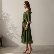 Noir Olive Desire-Vestido Velnor, vestido elegante, primer plano | Moda Acosta