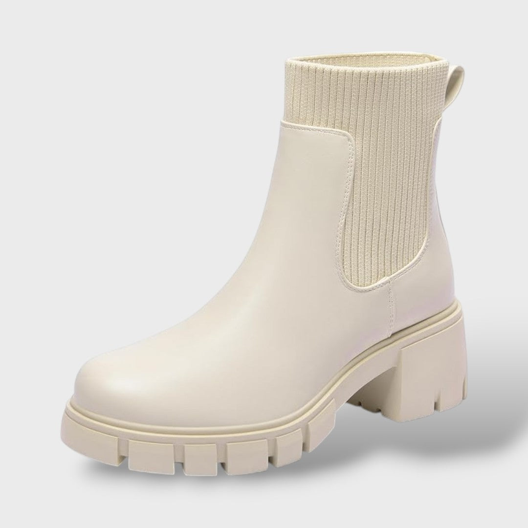 Botines Chelsea con Tacón Grueso Mujer, Tacones, detalle de tela | Moda Acosta