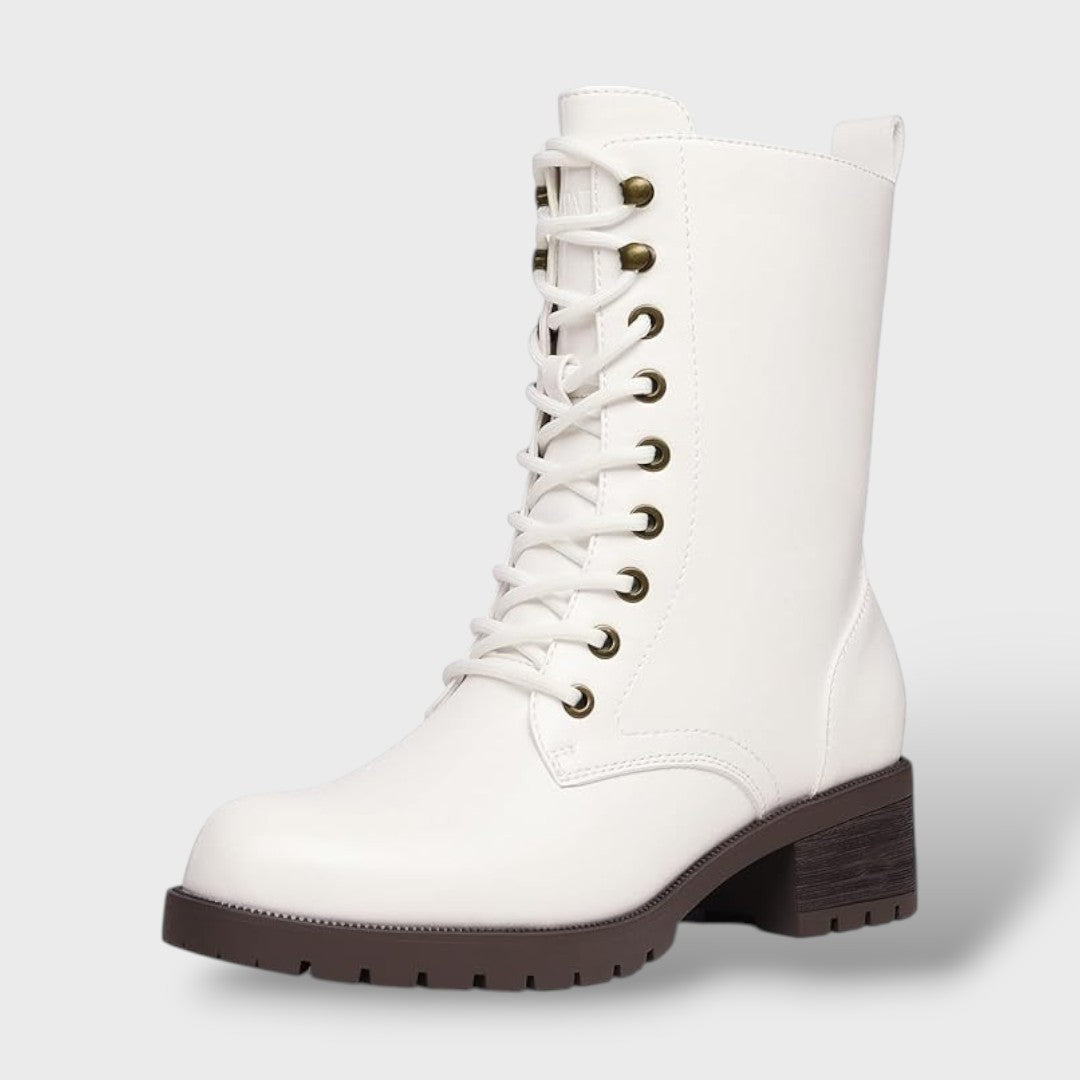 Botas de Combate con Cremallera y Tacón Bajo, Tacones, vista lateral | Moda Acosta