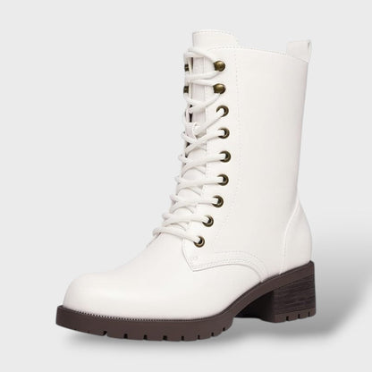Botas de Combate con Cremallera y Tacón Bajo