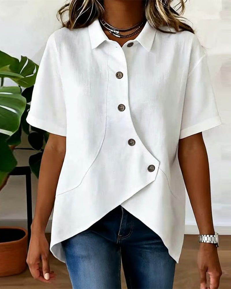 Julia - Blusa Asimétrica de Algodón-Lino con Botones, blusa elegante, vista trasera | Moda Acosta
