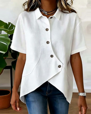Julia - Blusa Asimétrica de Algodón-Lino con Botones, blusa elegante, vista trasera | Moda Acosta
