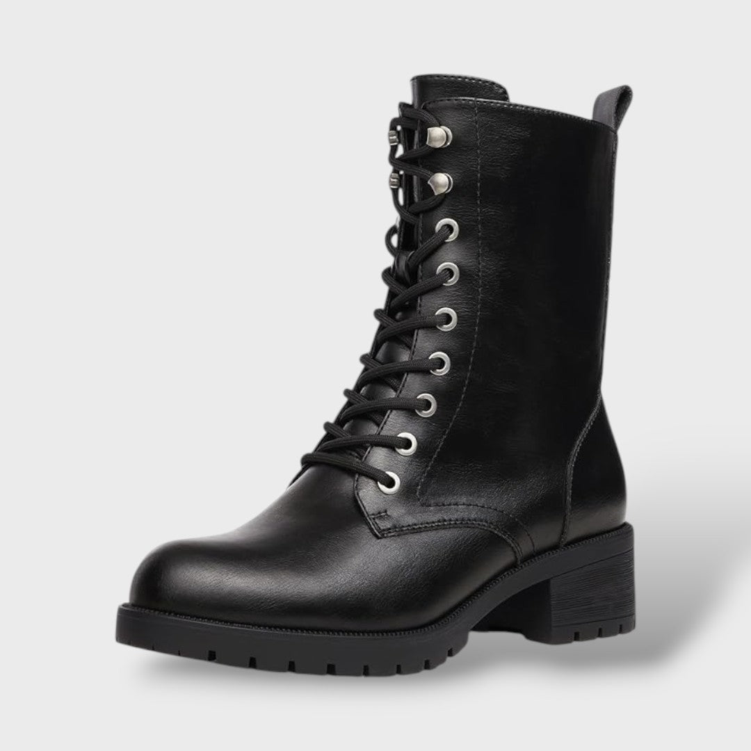 Botas de Combate con Cremallera y Tacón Bajo, Tacones, vista frontal | Moda Acosta