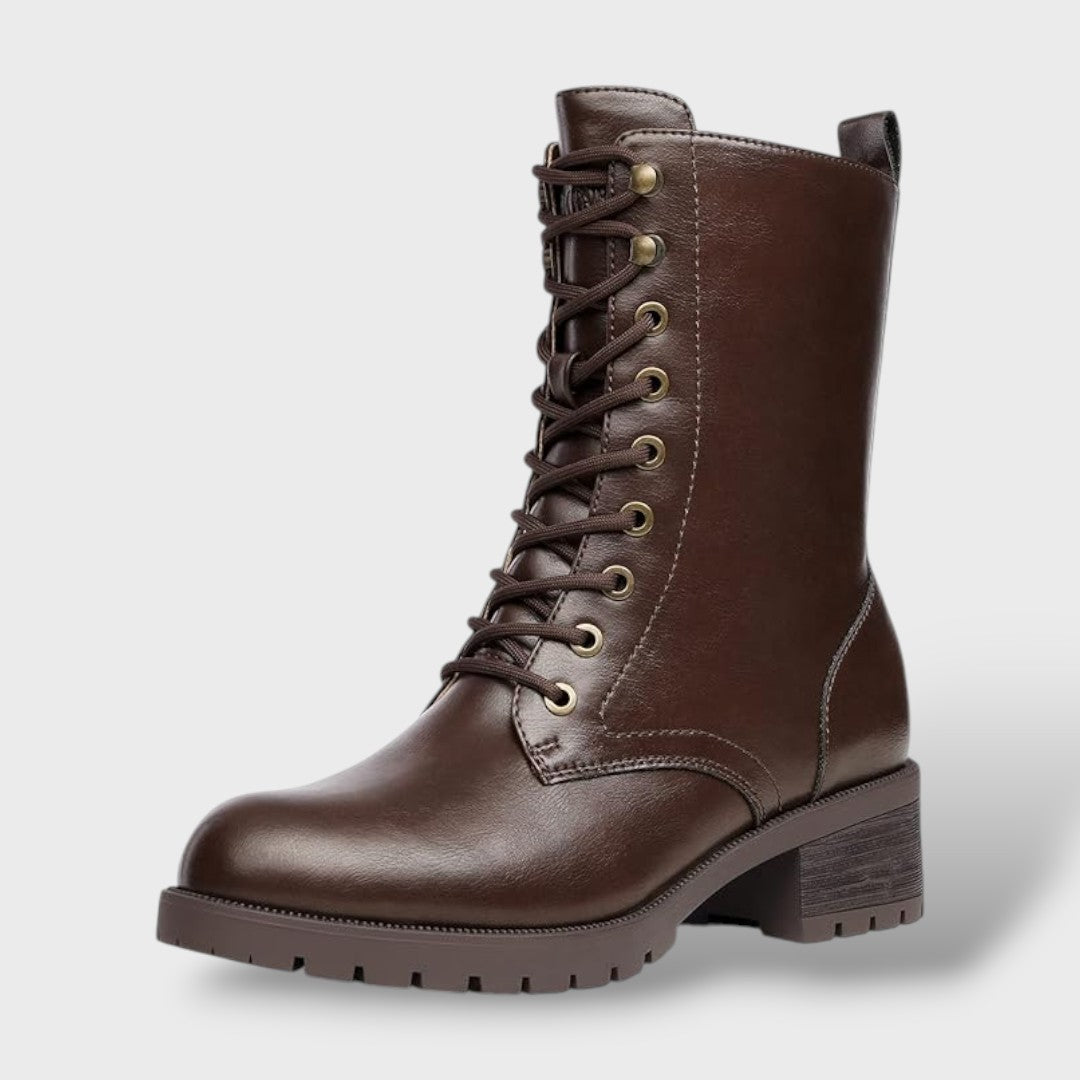 Botas de Combate con Cremallera y Tacón Bajo, Tacones, detalle de tela | Moda Acosta