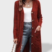 Clara Cárdigan de punto largo para mujer con botones y bolsillos, jersey de punto, look completo | Moda Acosta