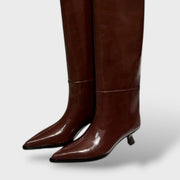 Botas Altas de Cuero con Tacón Bajo, Tacones, detalle de tela | Moda Acosta