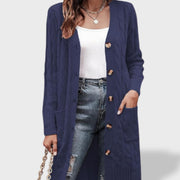 Clara Cárdigan de punto largo para mujer con botones y bolsillos, jersey de punto, vista lateral | Moda Acosta