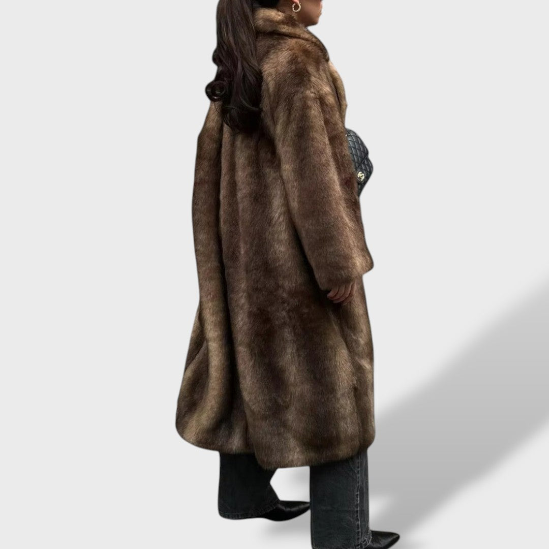 Abrigo Largo de Pelo Sintético Elegante, abrigo de invierno, detalle de tela | Moda Acosta