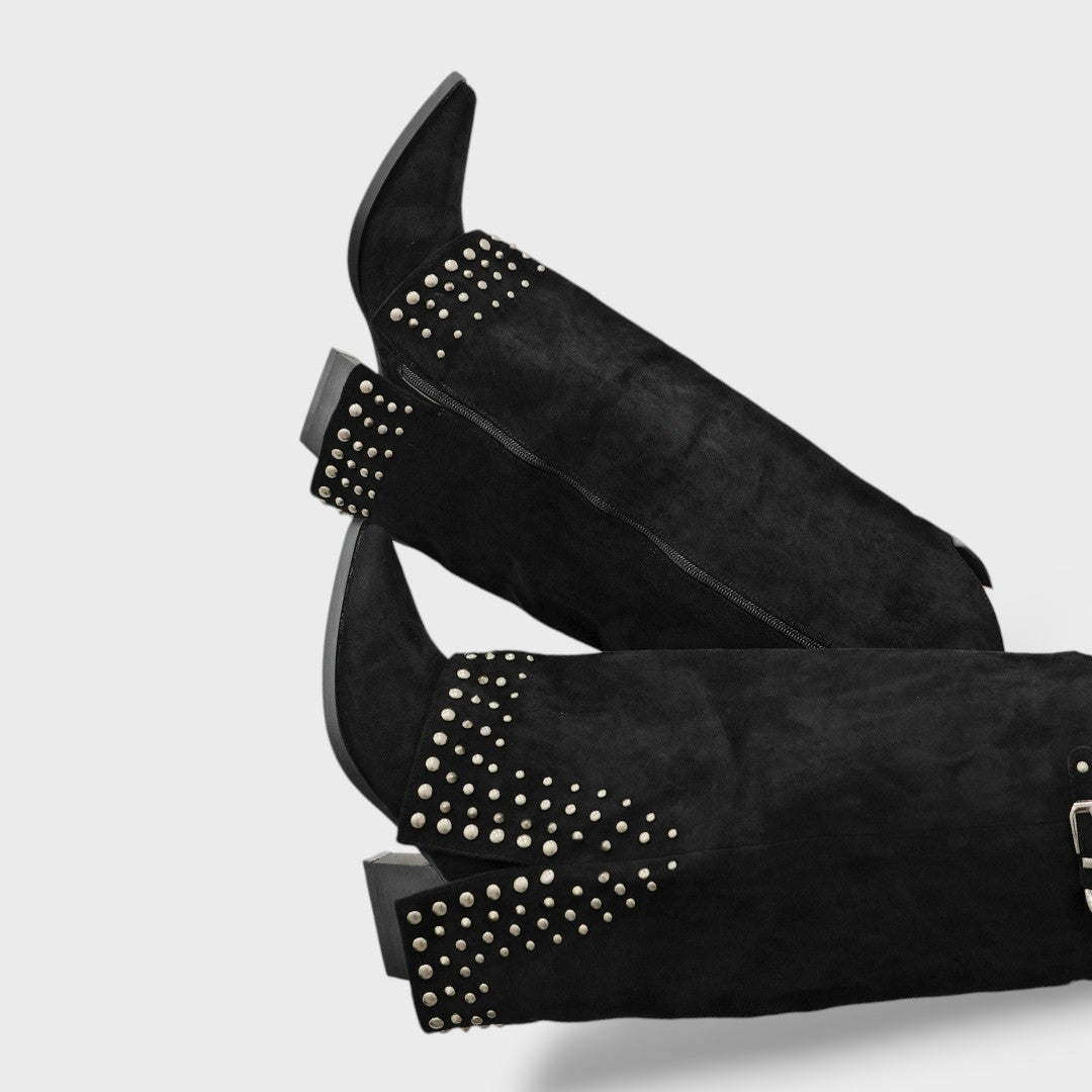 Botines de Tacón con Tachuelas Elegantes, Tacones, detalle de tela | Moda Acosta