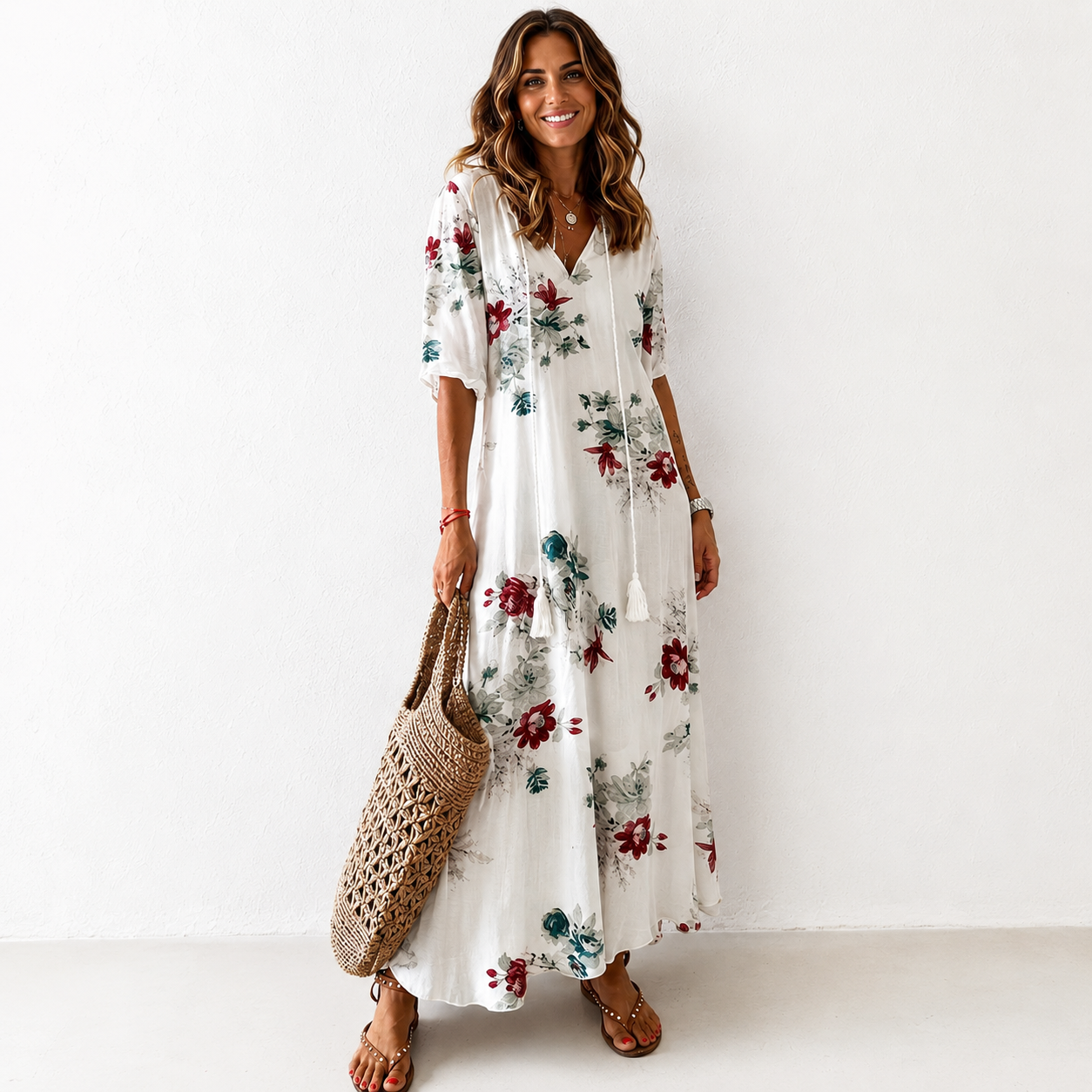Amalia — Vestito Lungo Boho, vestido elegante, vista lateral | Moda Acosta