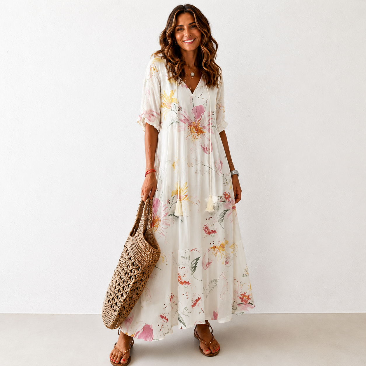 Amalia — Vestito Lungo Boho, vestido elegante, vista trasera | Moda Acosta