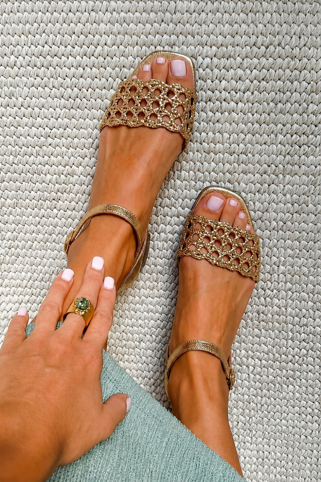 Sandalias Serena (Verano Mediterráneo), sandalias de verano, detalle de tela | Moda Acosta