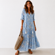 Amalia — Vestito Lungo Boho, vestido elegante, primer plano | Moda Acosta