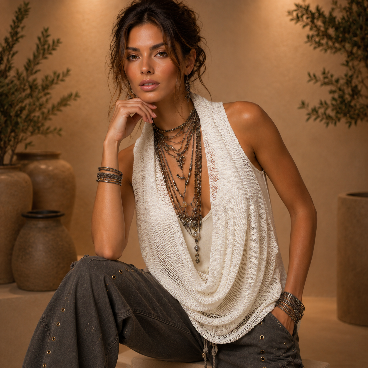 top canario-prestige fress(venecia), blusa elegante, vista trasera | Moda Acosta