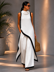 Aura Lino Elite, conjunto de moda, detalle de tela | Moda Acosta