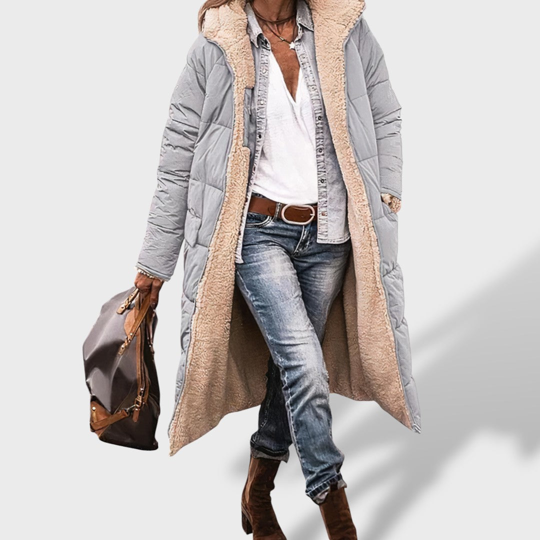 Marina | Abrigo cálido largo mujer, abrigo de invierno, vista lateral | Moda Acosta