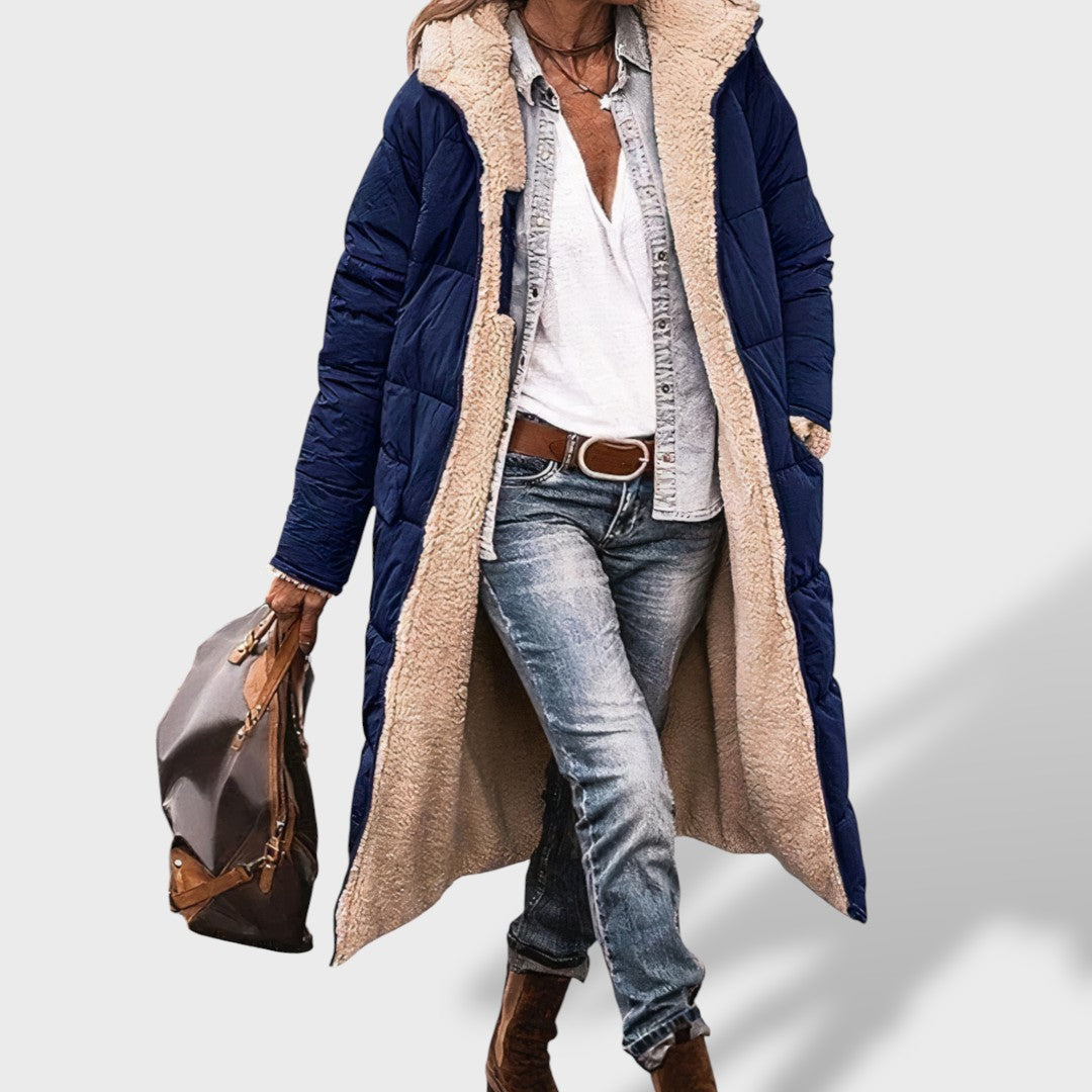 Marina | Abrigo cálido largo mujer, abrigo de invierno, detalle de tela | Moda Acosta