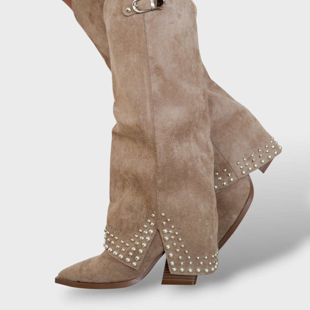 Botines de Tacón con Tachuelas Elegantes, Tacones, vista lateral | Moda Acosta