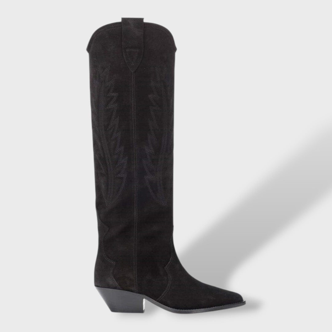 Botas Cowboy Altas Mujer de Ante Bordadas, botas de moda, detalle de tela | Moda Acosta