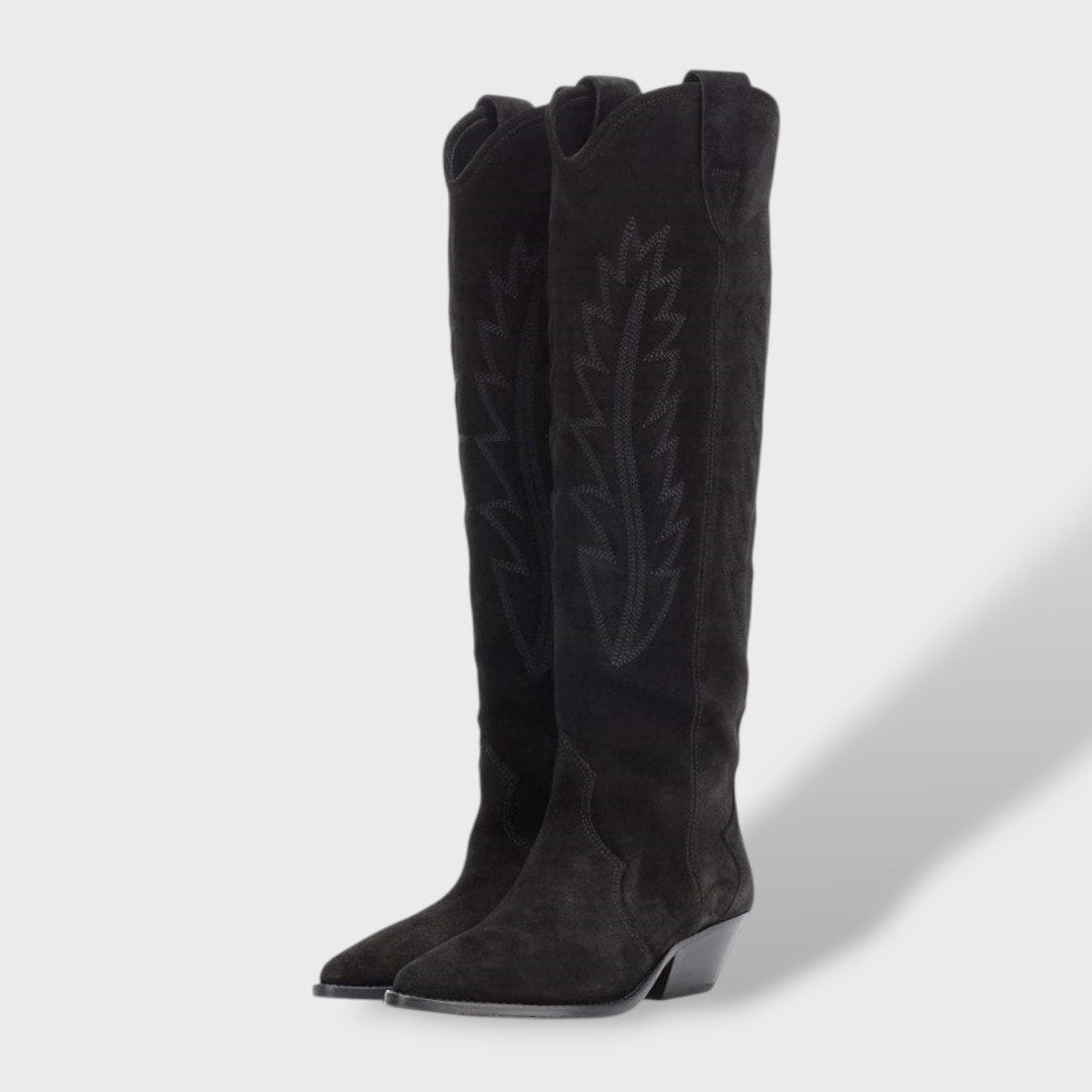 Botas Cowboy Altas Mujer de Ante Bordadas, botas de moda, color disponible | Moda Acosta