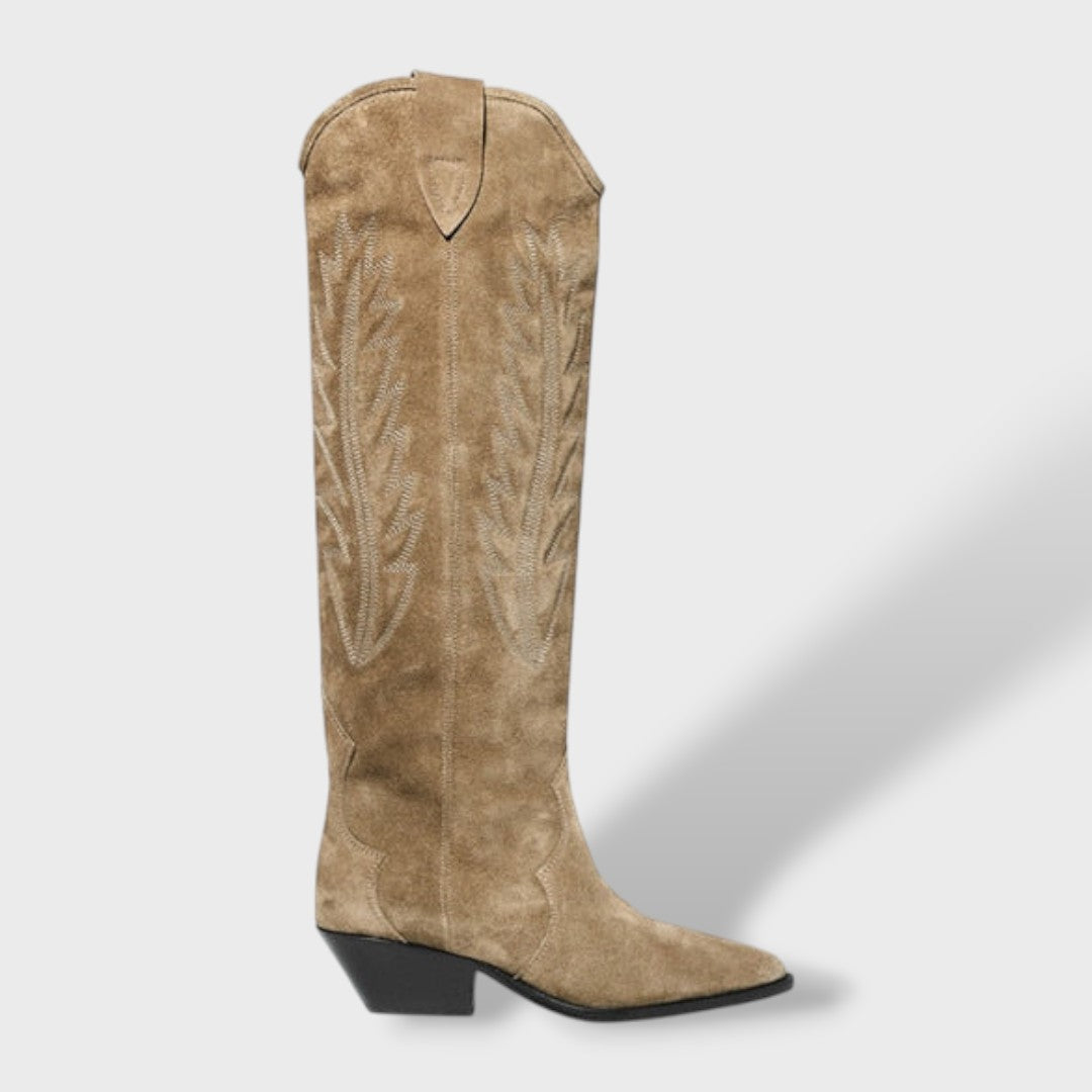 Botas Cowboy Altas Mujer de Ante Bordadas, botas de moda, vista frontal | Moda Acosta