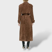 Trench coat clásico de ante para mujeres, abrigo de invierno, vista trasera | Moda Acosta