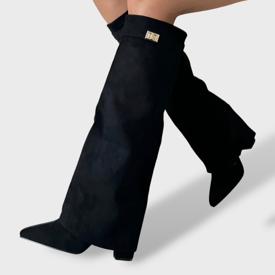 Cristela Botas cowboy mujer altura rodilla, botas de moda, detalle de tela | Moda Acosta