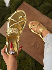 Sandalias Elisa (Verano Mediterráneo), sandalias de verano, detalle de tela | Moda Acosta