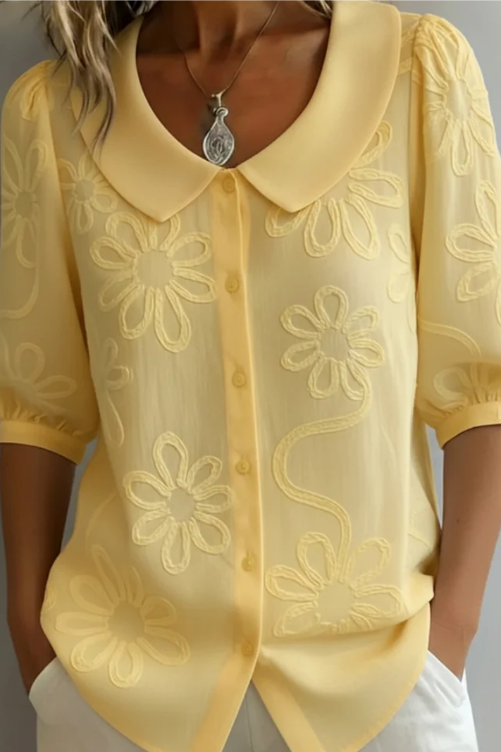 Elegante blusa floral, blusa elegante, detalle de tela | Moda Acosta